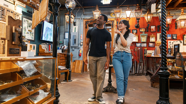 couple visiting an antique store