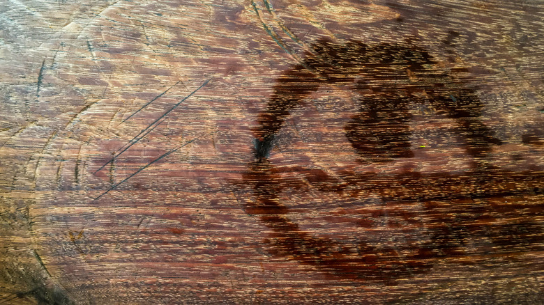 A water ring on a wooden surface