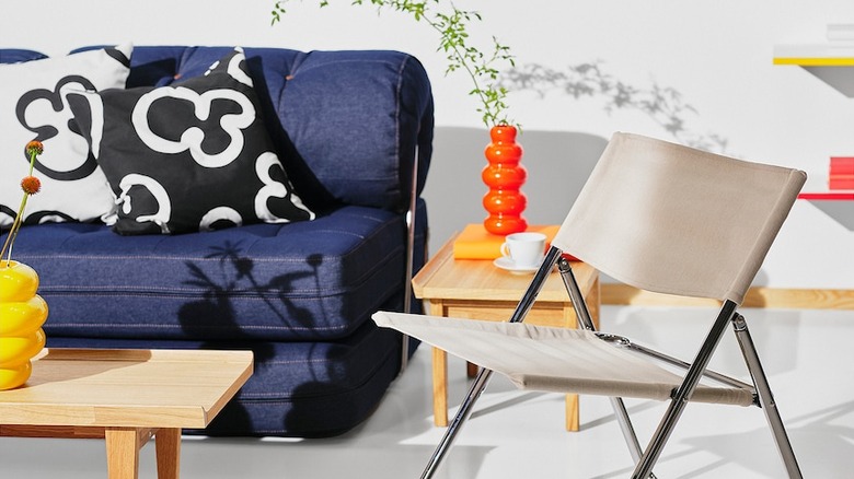 Ikea white folding chair in a living room