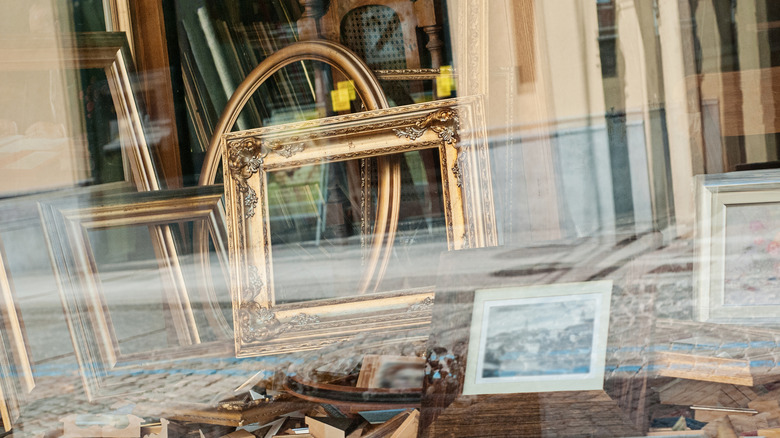 A store window encasing old frames