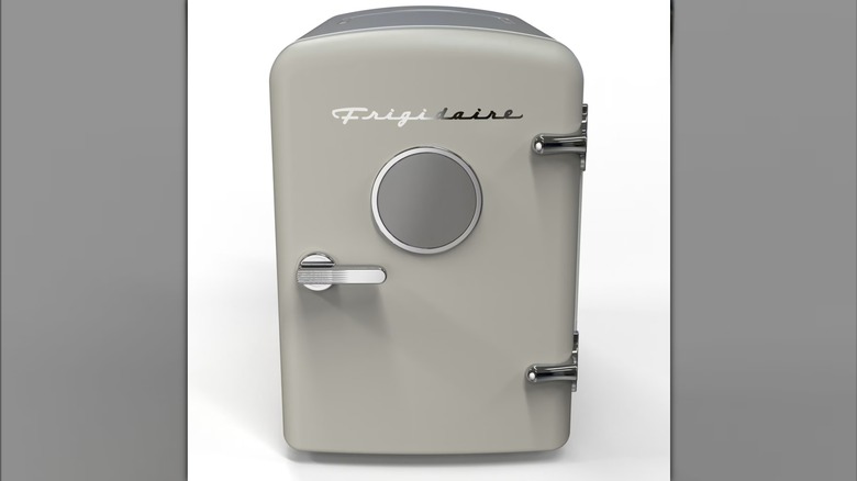 Frigidaire retro mini fridge with white backdrop