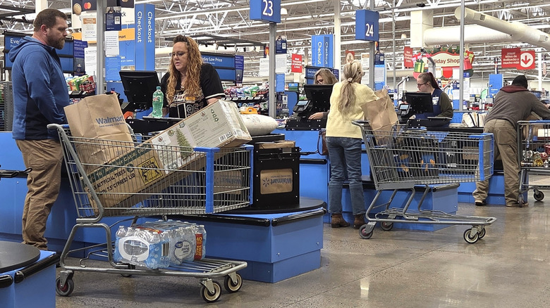 Customers checking out at Walmart