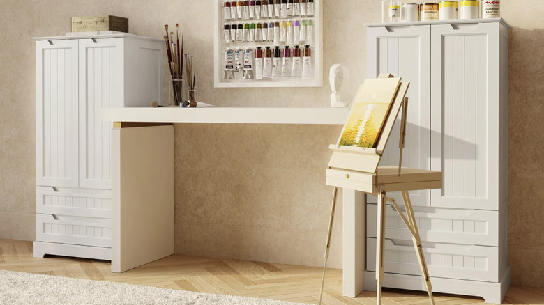 Two storage cabinets in an art studio