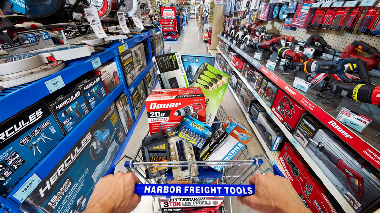 Shopping the aisles in a Harbor Freight store