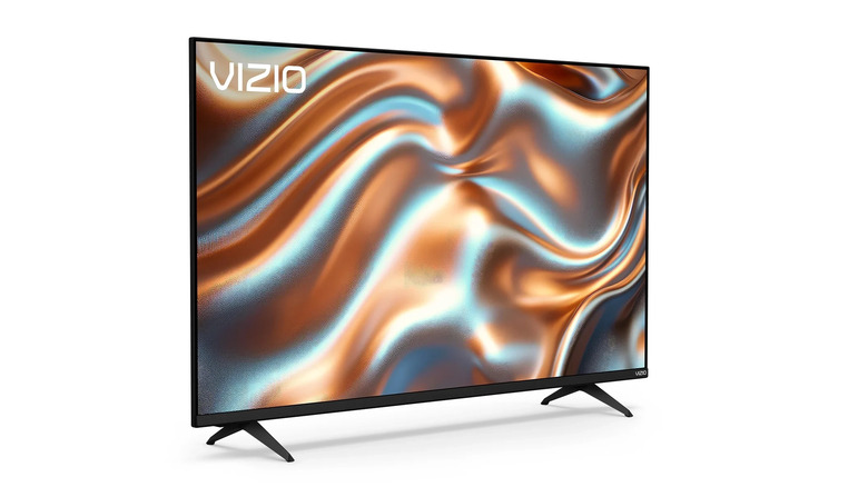 A metallic swirl image is shown on a Vizio 50" Limited Edition Smart TV