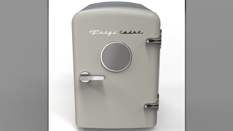Frigidaire retro mini fridge with white backdrop