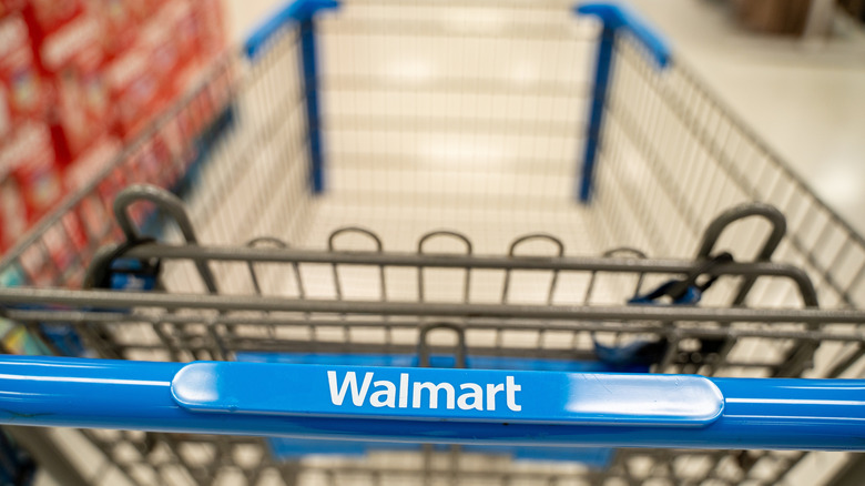 Close-up view of a Walmart cart