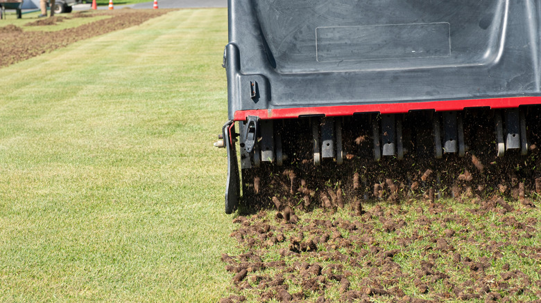 machine aerating lawn