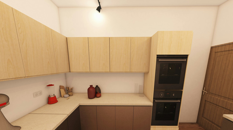Teak cabinets in kitchen