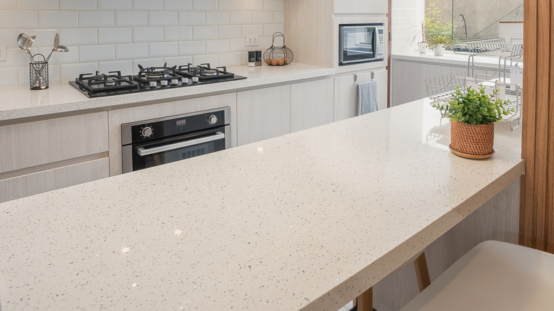 Close-up of a plain stone kitchen countertop