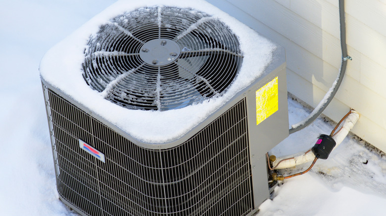 Outdoor HVAC covered with snow