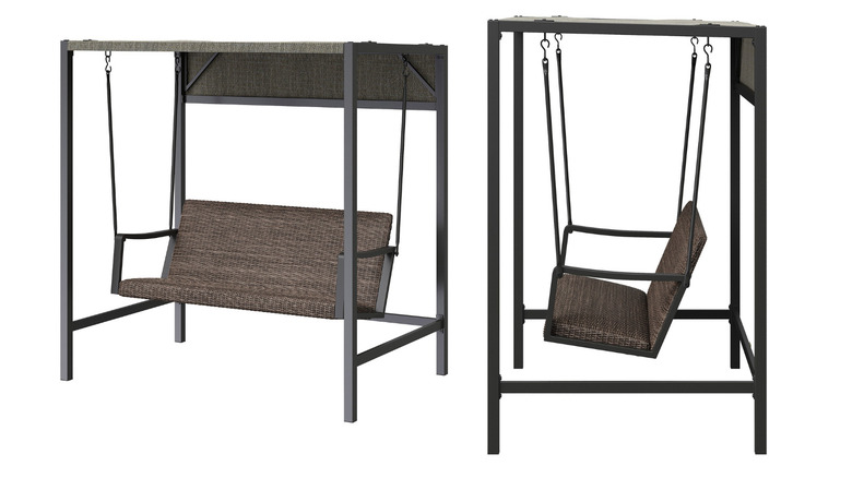 Front and side view of the Agio Menlo Woven Patio Swing (Model No. 1934256)