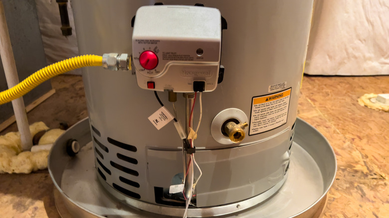 Close up of water heater in basement