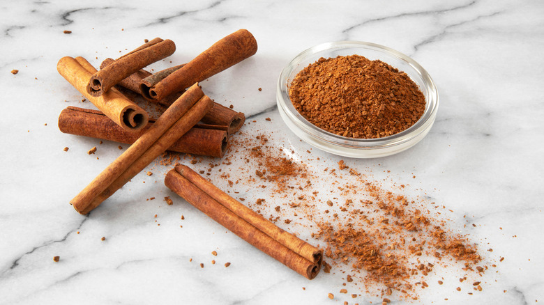 ground cinnamon and sticks together