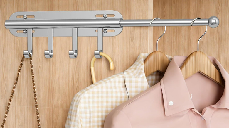 Image of valet rod in closet with hanging shirts
