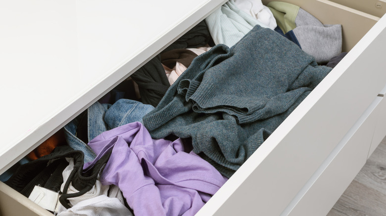 Zoomed in image of a drawer with clothes inside