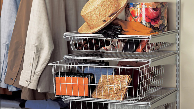 Zoomed in images of hanging wire drawers