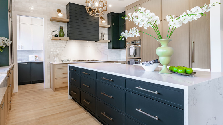 oversized green vase in kitchen