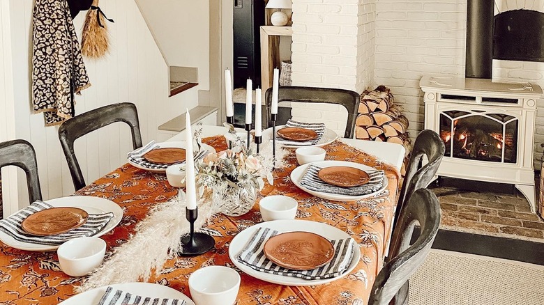 Farmhouse table with fall decor