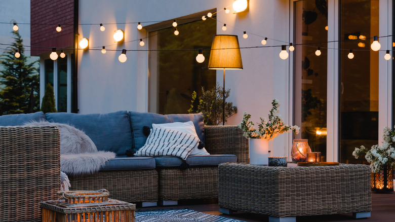 pretty evening lights on patio