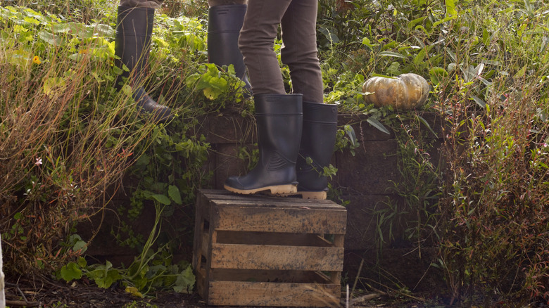 person standing on crate