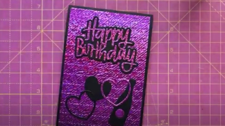 Purple happy birthday card made from foil balloons