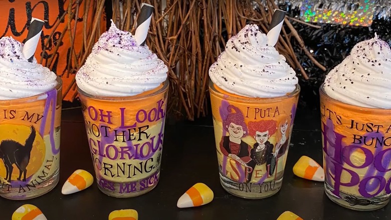 shot glasses repurposed as décor for halloween