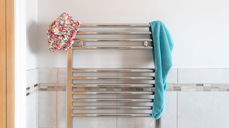 heated towel rail in bathroom