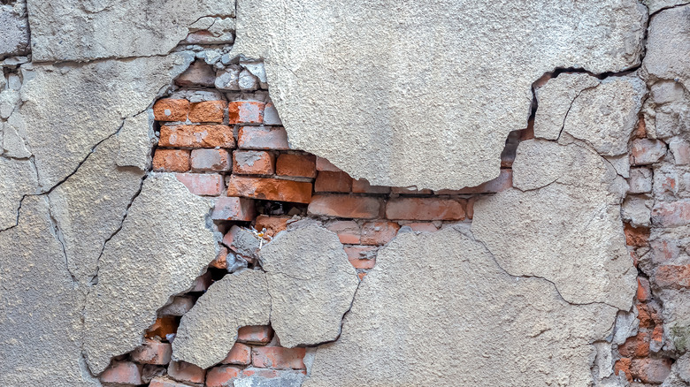 A crumbling brick wall