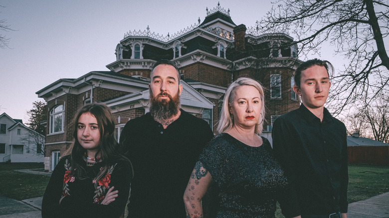 Blumberg family in front of funeral home