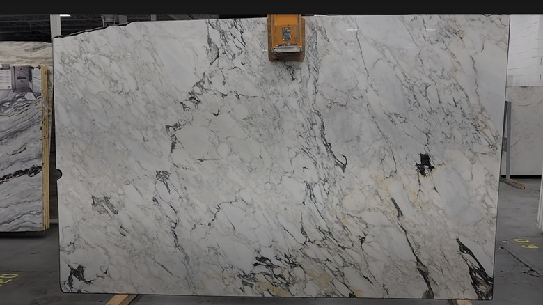 A slab of Calacatta Monet marble.