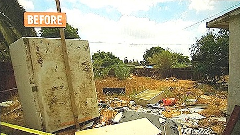 Destroyed yard with dead grass