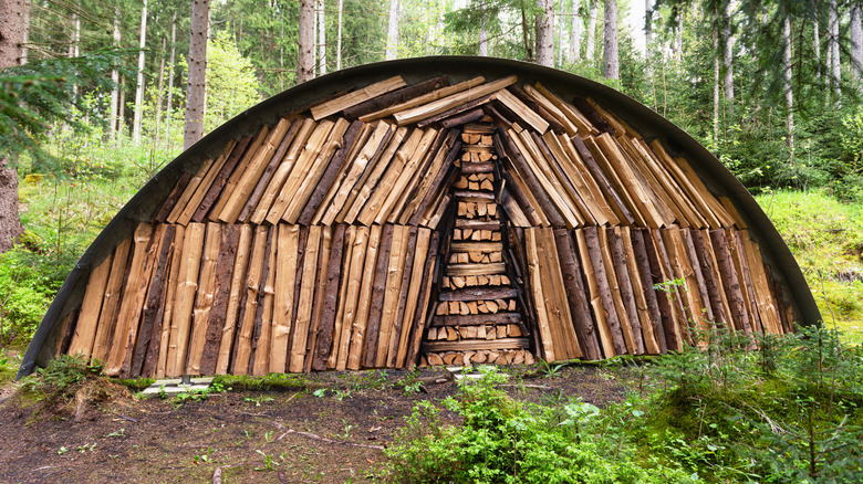 Wood pile with dome shaped roof