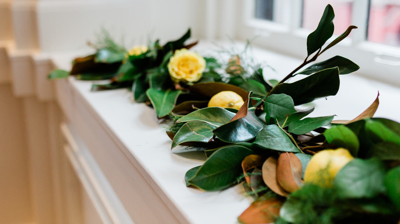 magnolia leaf garland with flowers