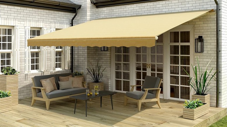 awning extended over a patio