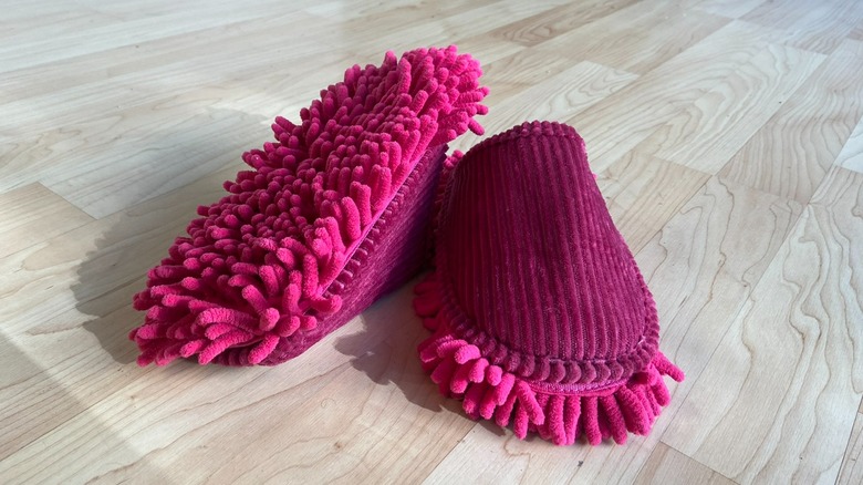 Women's pink microfiber mopping slippers 