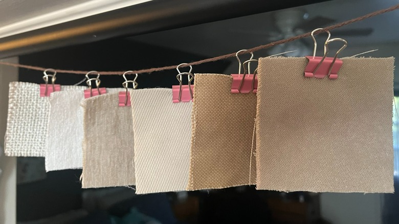 Fabric swatches hung to dry