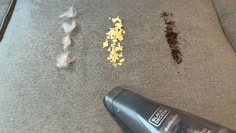 Three lines of mess vacuumed