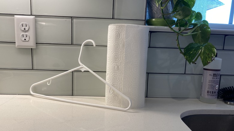 Plastic hanger and paper towels