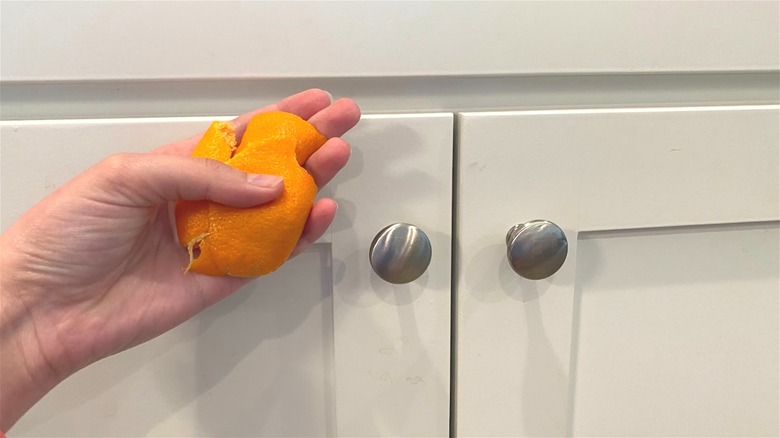 Hand holding orange peels