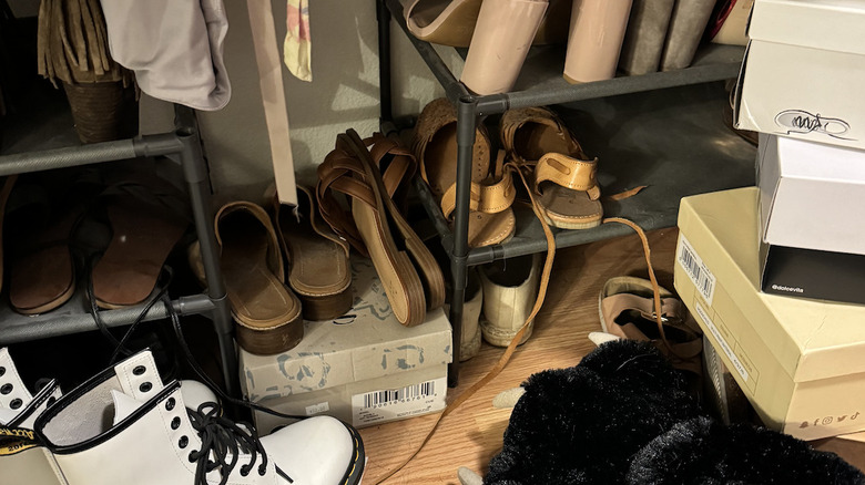 Cluttered shoe closet