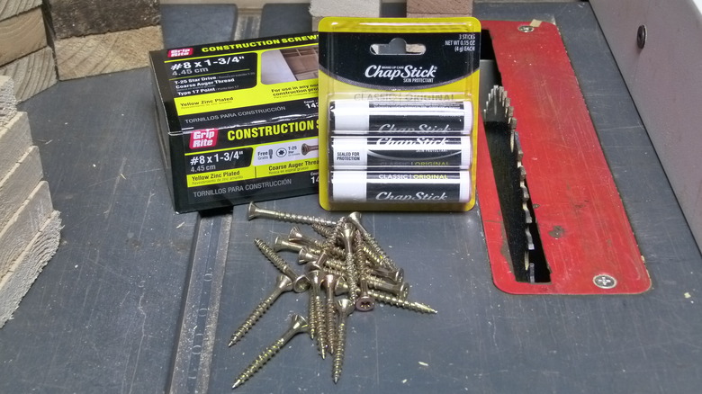 Screws, Chapstick, and wood planks