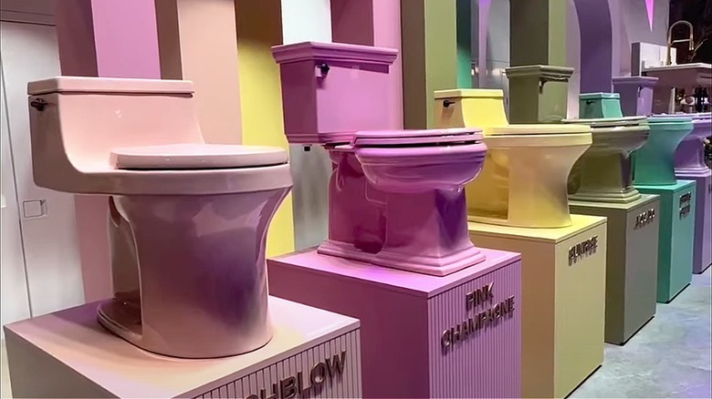 Pink bathroom with mauve toilet