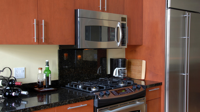 steel microwave over kitchen stove