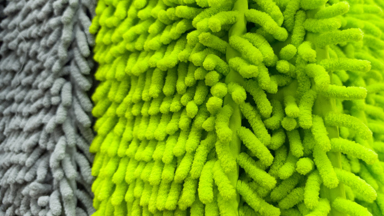 Gray-and-green colored microfiber dust mops