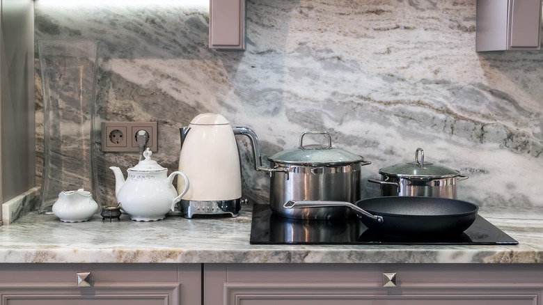 white marble countertop in kitchen