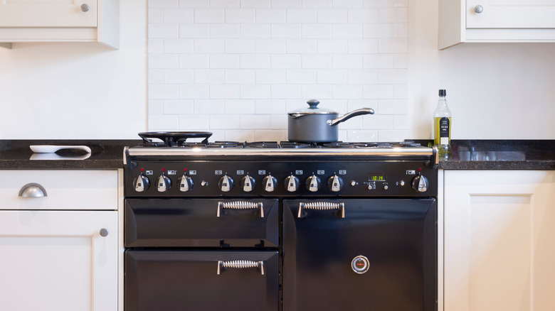 black stove in kitchen