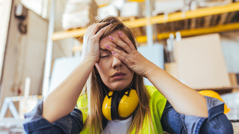 Woman is frustrated during a construction project
