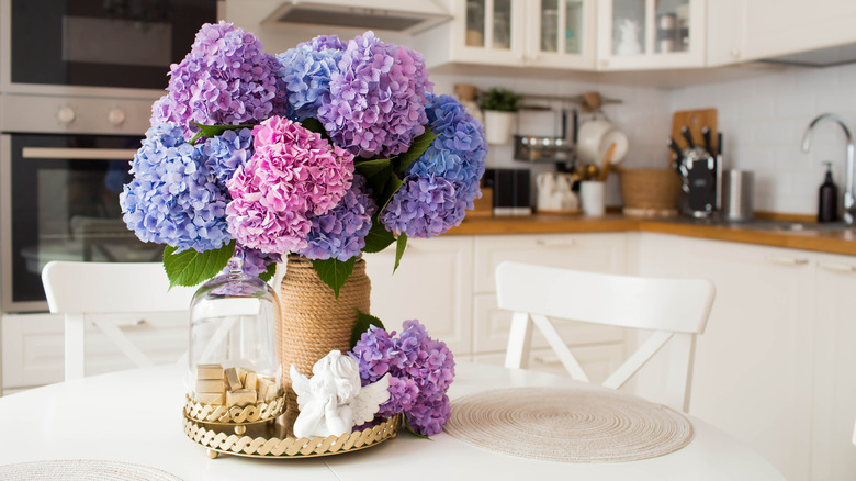 hydrangeas in kitchen