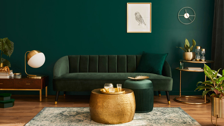 Green and gold living room